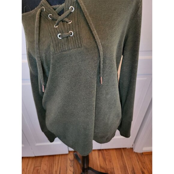 Rafaella Olive Green Lace Up Sweater L Boho Western Neutral Grunge - Picture 5 of 8